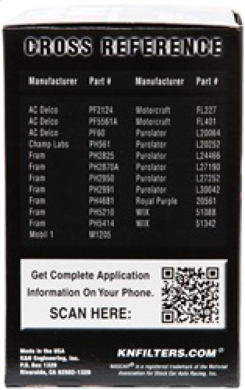 K&N Oil Filter for Nissan/Ford/Toyota/Audi/Chevy/Subaru/VW/Porsche/BMW 3in OD x 5.063in H