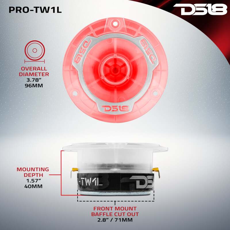DS18 3.8in Super Bullet Tweeter 120 Watts RMS 1in Aluminum Vc 4 ohm RGB LED Lights- Pair