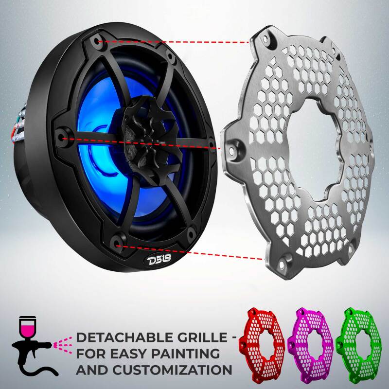 DS18 NXL-M Series Spkr w/ RGB LED Lights 6.5in 2-Way 100 Watts RMS 4 ohm Blk Grill Detached w/ Cover